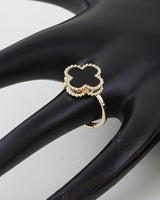 Black Marble Stone Clover Adjustable Gold Ring
