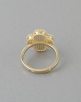 Black Marble Stone Clover Adjustable Gold Ring