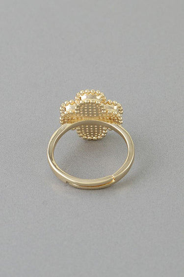Black Marble Stone Clover Adjustable Gold Ring
