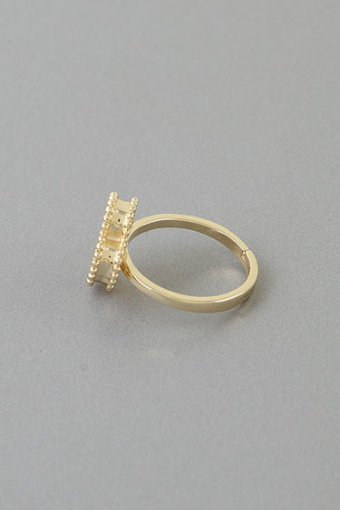 Black Marble Stone Clover Adjustable Gold Ring
