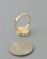 Black Marble Stone Clover Adjustable Gold Ring