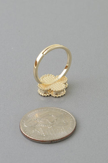 Black Marble Stone Clover Adjustable Gold Ring