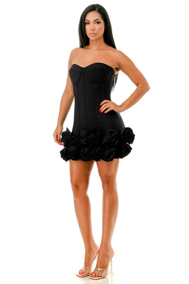 Strapless Corset Rose Ruffle Mini Dress