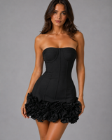 Strapless Corset Rose Ruffle Mini Dress