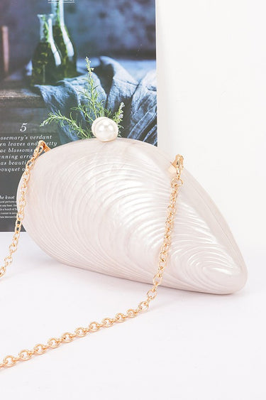 Luxe Marble Shell Evening Clutch- Cream