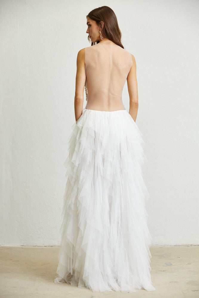 Dreamy Illusion Tulle Maxi Dress (White)