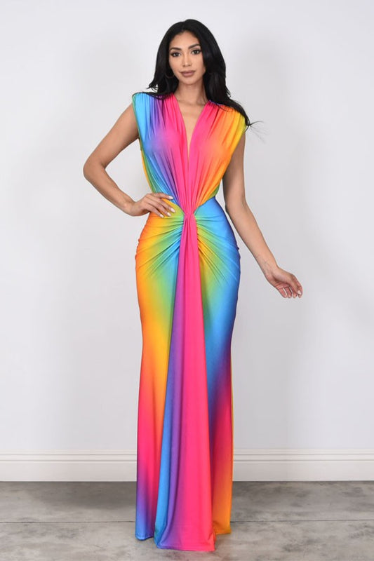 Spectrum Twist Ombre Maxi Dress (Rainbow)