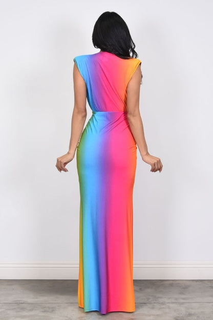 Spectrum Twist Ombre Maxi Dress (Rainbow)
