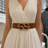Rhinestone GO Charm Elastic Belt (Cognac)