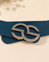 Rhinestone GO Charm Elastic Belt (Cognac)