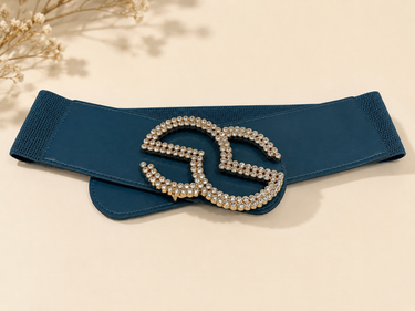 Rhinestone GO Charm Elastic Belt (Cognac)