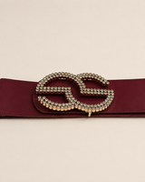 Rhinestone GO Charm Elastic Belt (Cognac)