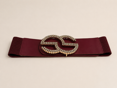 Rhinestone GO Charm Elastic Belt (Cognac)