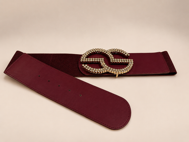 Rhinestone GO Charm Elastic Belt (Cognac)