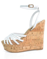 Rhona Cork Platform Wedge Sandals White