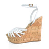 Rhona Cork Platform Wedge Sandals White