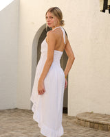 Sculpted Pleats Halter Mini Dress White | Women's Mini Dress