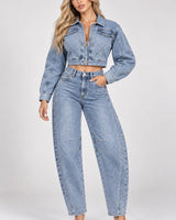 Denim Muse Two-Piece Jacket & Barrel Jeans Set- Light Denim Blue