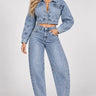 Denim Muse Two-Piece Jacket & Barrel Jeans Set- Light Denim Blue