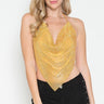 Metallic Rhinestone Backless Cowl Crop Top- Gold