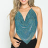 Metallic Rhinestone Backless Cowl Crop Top- R - Blue