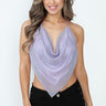 Metallic Rhinestone Backless Cowl Crop Top- Lavender