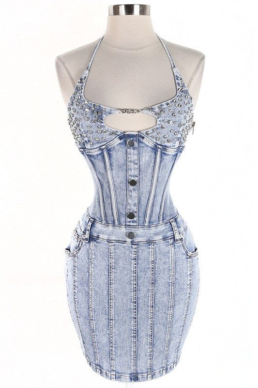 Diva Studed DenimMini Dress