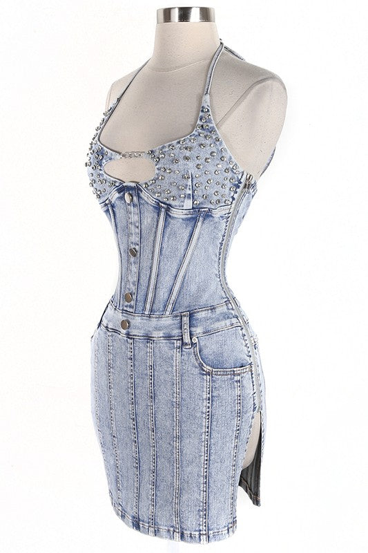 Diva Studed DenimMini Dress