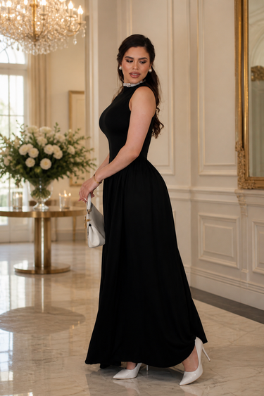 Sculpted Flow Maxi Dress - Black