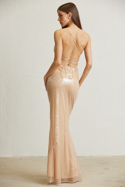 Golden Glamour Sequin Gown Maxi Dress