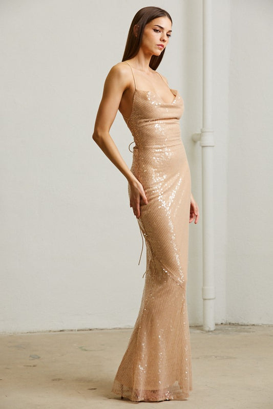 Golden Glamour Sequin Gown Maxi Dress