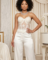 Aurelia Embroidered Lace Mesh Corset Top – White