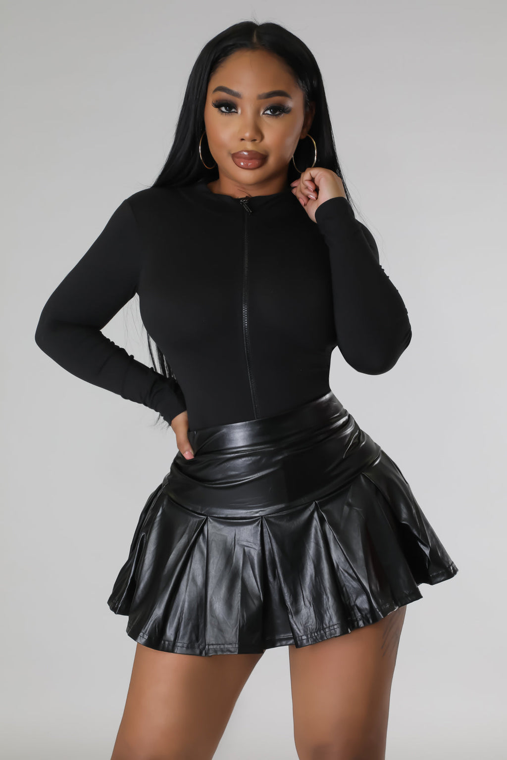 Nesta Bodysuit Skirt Set Black