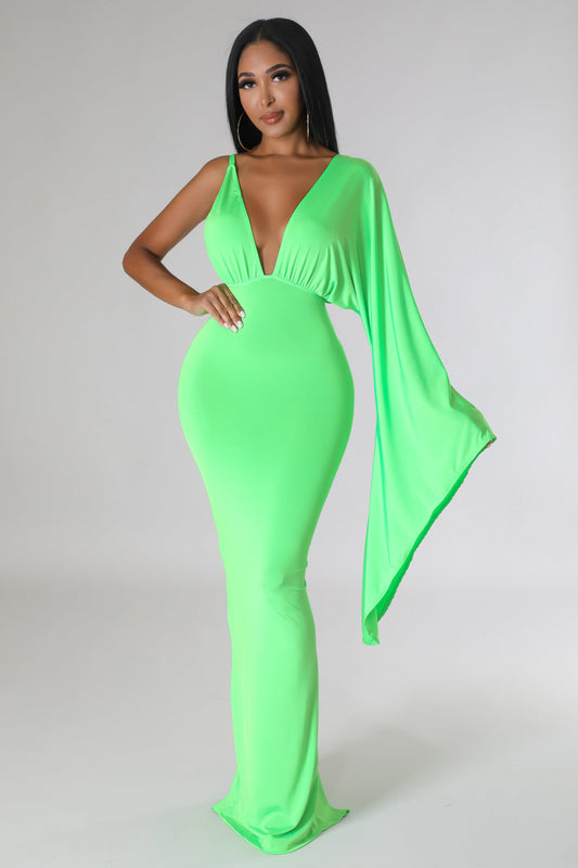 Angel Wing Maxi Dress (Neon Green)