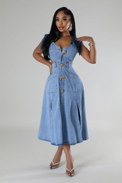 Stylish Denim Glamour Maxi Dress (Light Denim)