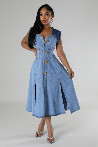 Stylish Denim Glamour Maxi Dress (Light Denim)