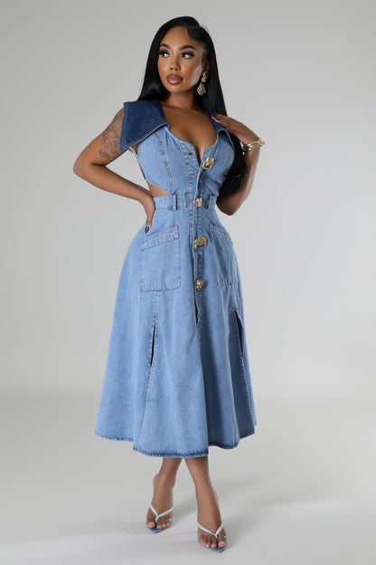 Stylish Denim Glamour Maxi Dress (Light Denim)