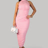 Ruched Mesh Off-Shoulder Midi Dress - Pink | Women's Midi Dress