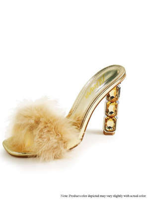 Crystal Feather High Heel Gold