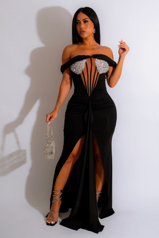 That You Stay With Me Mesh Maxi Dress (Black)