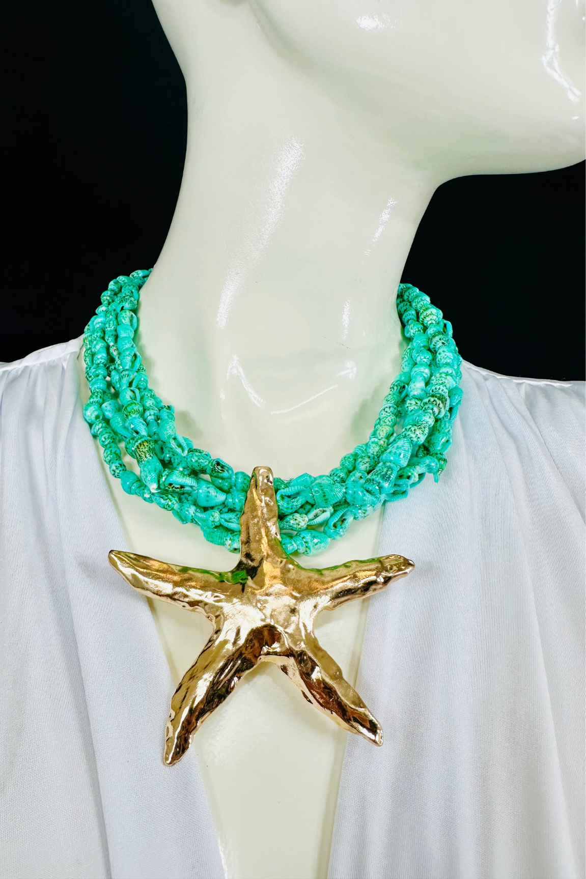 Starfish Seashell Statement Necklace (turquoise)