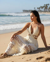 Crochet Maxi Dress Ivory - Glam Ring Strap