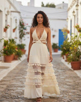 Crochet Maxi Dress Ivory - Glam Ring Strap