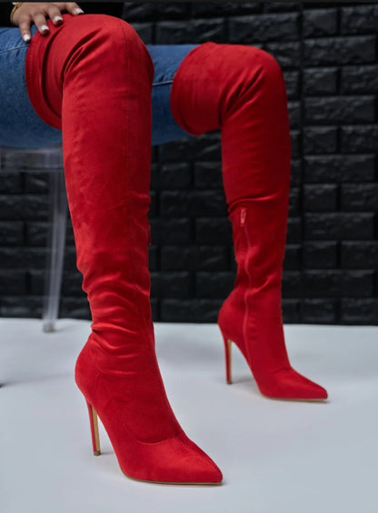 Suede Red Gisele Pointed Toe Over The Knee Boots ok