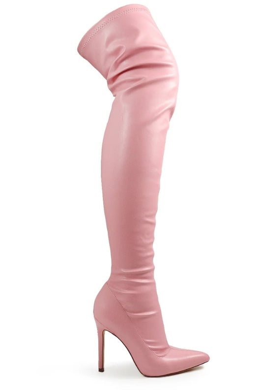 Pu Leather Gisele Pointed Toe Over The Knee Boots (Pink)