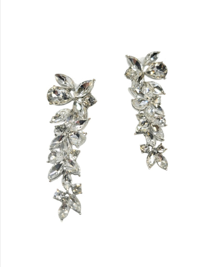 Silver Flower Cascade Evening Earrings