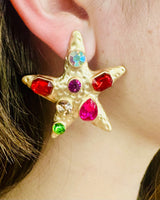 Lightweight Starfish Earrings Styled with Red and Green Stones