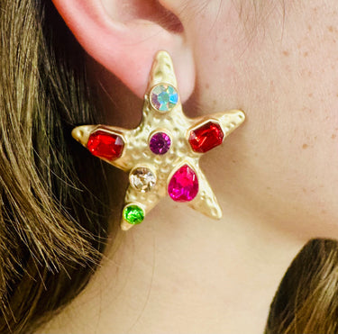 Lightweight Starfish Earrings Styled with Red and Green Stones