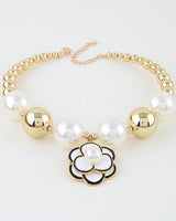 Pearled Bloom Statement Necklace - Gold Cream - Palazzo Couture Online