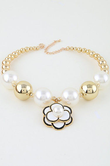 Pearled Bloom Statement Necklace - Gold Cream - Palazzo Couture Online